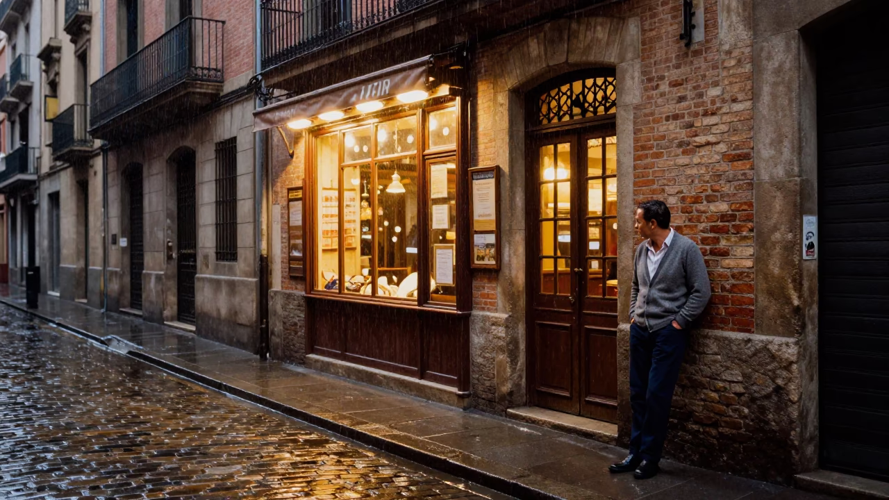 Man Waiting in Barcelona in in Barcelona, Spain