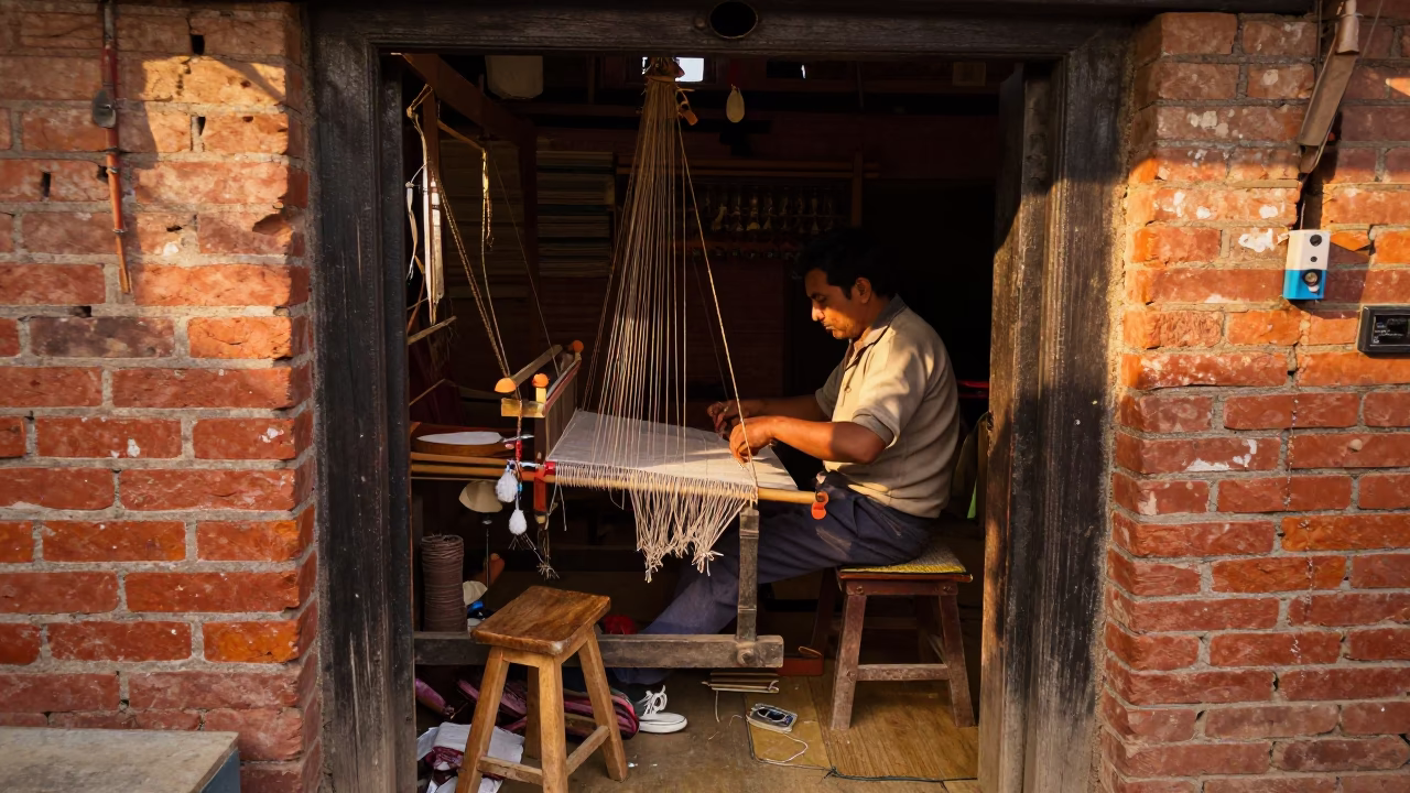 Man Weaving in Kathmandu in in Kathmandu, Nepal