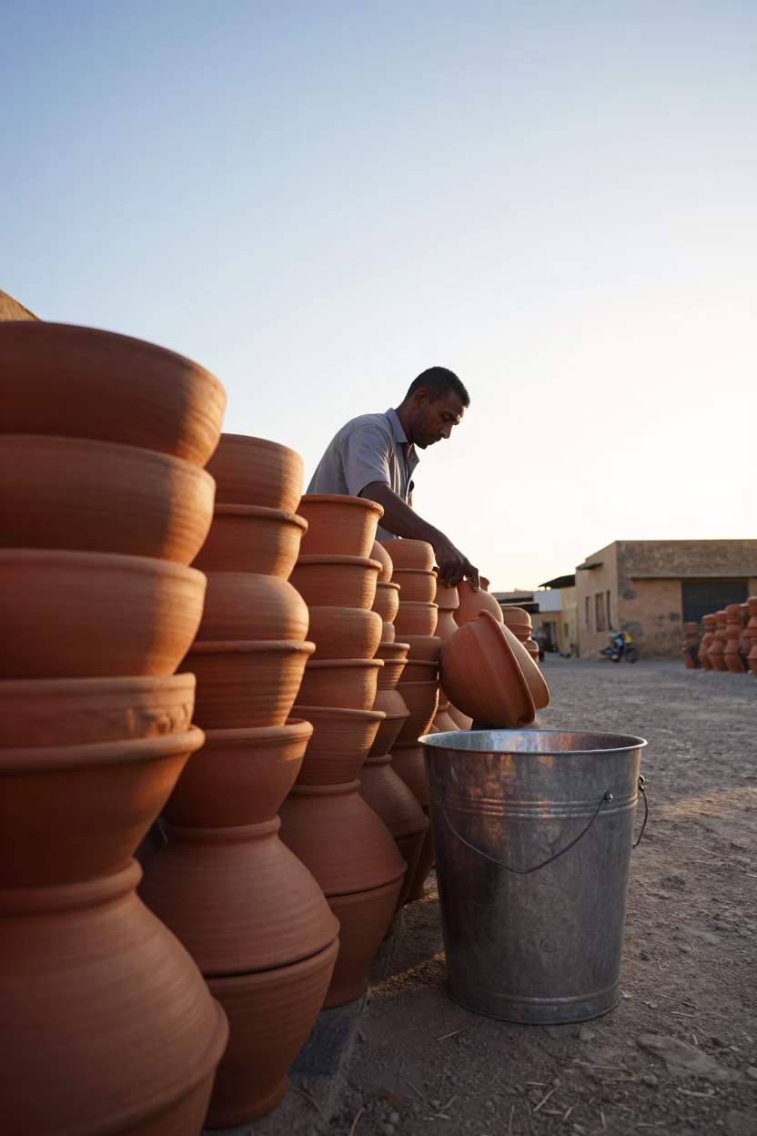 Man Working just after sunrise in Fez in in Fez, Morocco