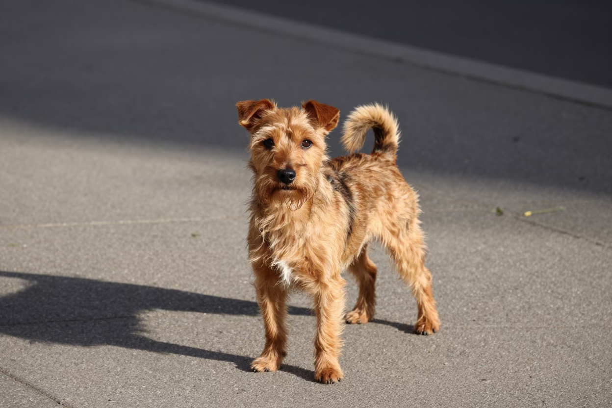 Manchester Terrier on Berlin Street in Early Afternoon Sunlight in in Berlin, Germany