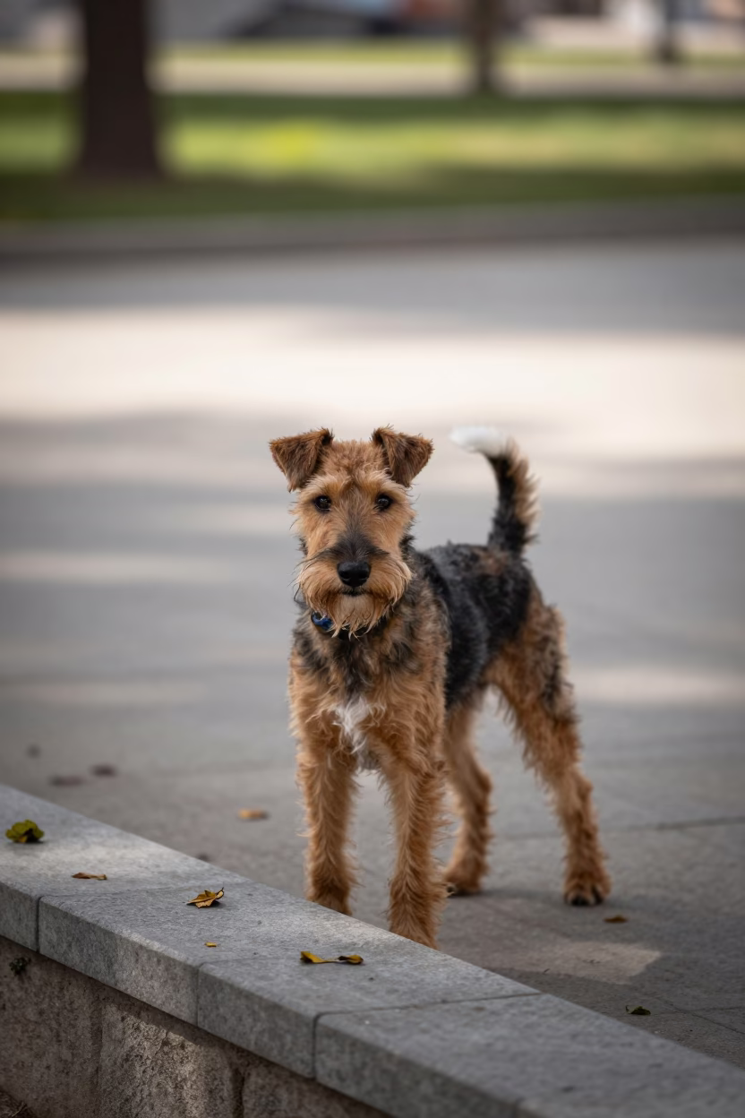 Manchester Terrier Portrait Along Diyarbakir Path in along a quiet park path with soft open shade and a clean background in Diyarbakir
