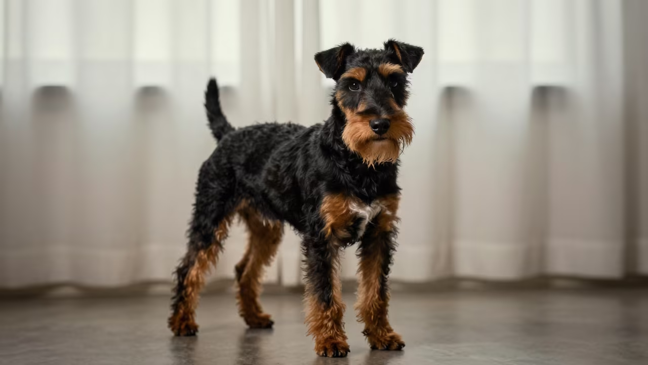 Manchester Terrier Portrait in Addis Ababa Studio in in a quiet portrait studio with a plain backdrop and eye-level framing in Kazanchis, Addis Ababa