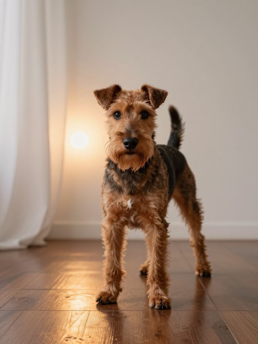 Manchester Terrier Portrait in Bali Studio in in a quiet portrait studio with a plain backdrop and eye-level framing in Denpasar