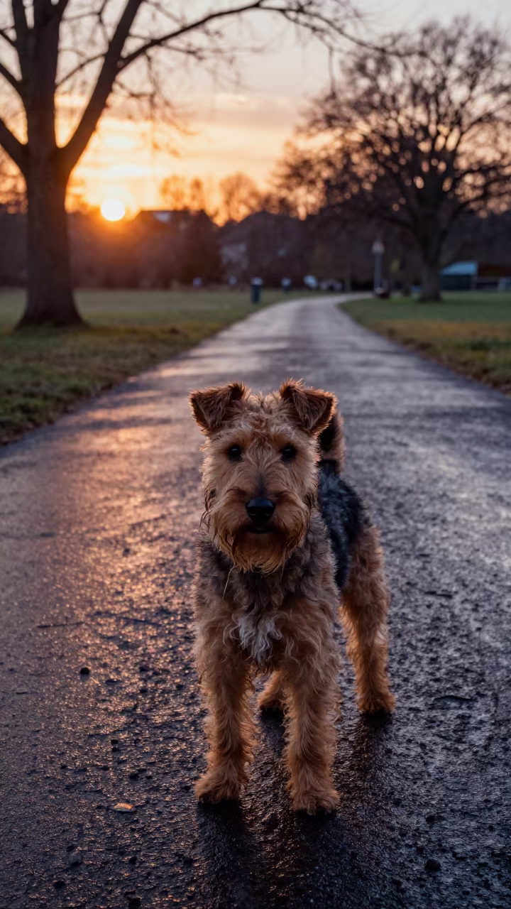 Manchester Terrier Portrait in Belem Golden Hour in along a quiet park path with soft open shade and a clean background in Belem