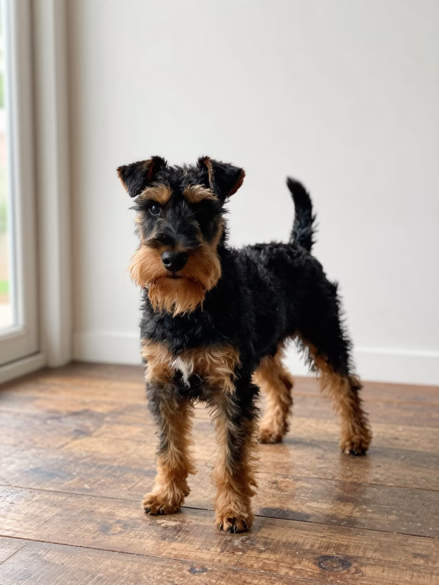 Manchester Terrier Portrait in Chongqing Studio in in a quiet portrait studio with a plain backdrop and eye-level framing near Chongqing