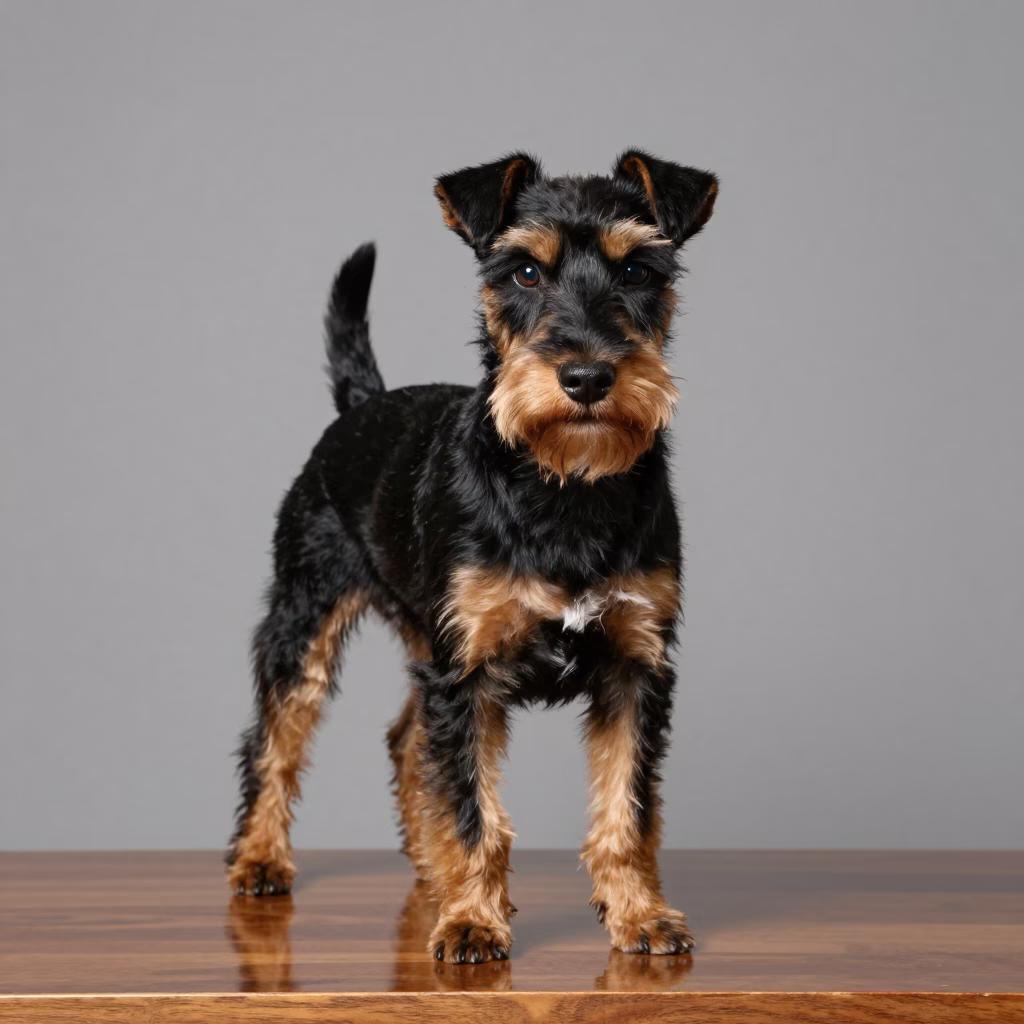 Manchester Terrier Portrait in Düzce Studio in in a quiet portrait studio with a plain backdrop and eye-level framing in Düzce