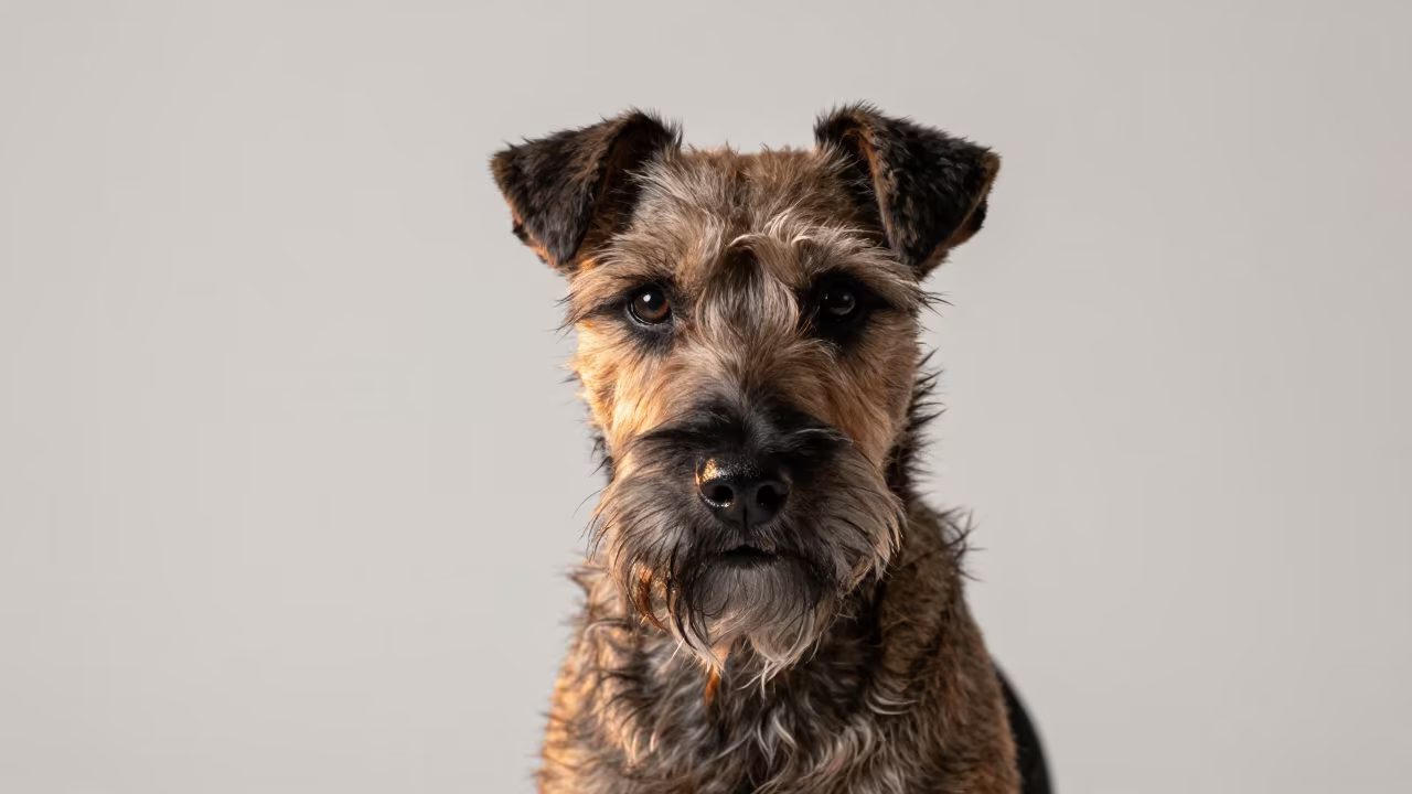 Manchester Terrier Portrait in Honeyed Studio Light in in a quiet portrait studio with a plain backdrop and eye-level framing near Utrecht