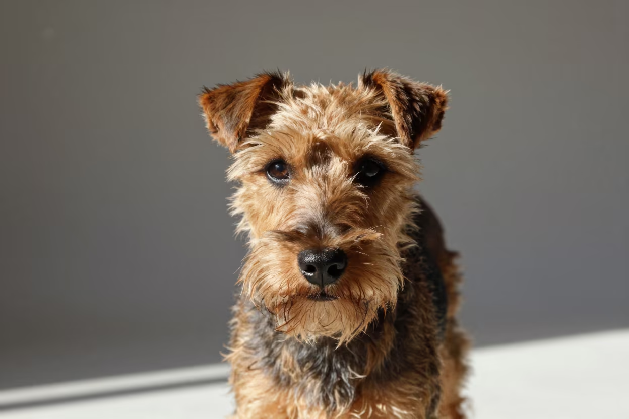 Manchester Terrier Portrait in León Studio in in a quiet portrait studio with a plain backdrop and eye-level framing in León de Los Aldama