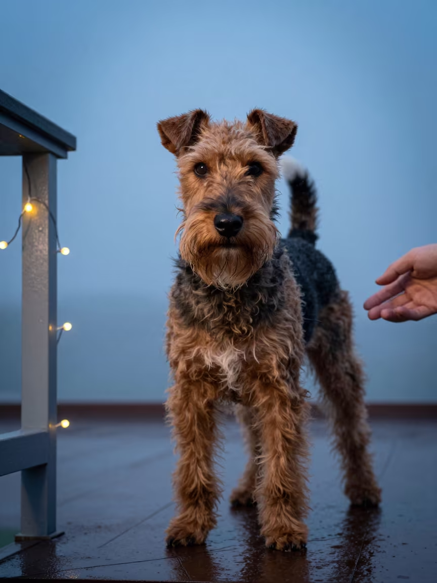 Manchester Terrier Portrait in Muhanga Studio in in a quiet portrait studio with a plain backdrop and eye-level framing in Muhanga