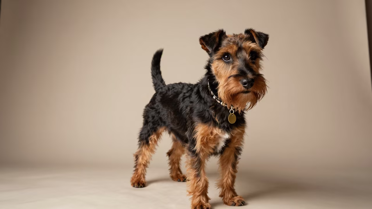 Manchester Terrier Portrait in Quiet Studio in in a quiet portrait studio with a plain backdrop and eye-level framing near Ahvaz