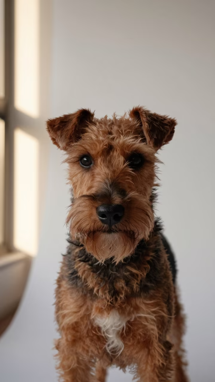 Manchester Terrier Portrait in Studio Light in in a quiet portrait studio with a plain backdrop and eye-level framing in Milwaukee