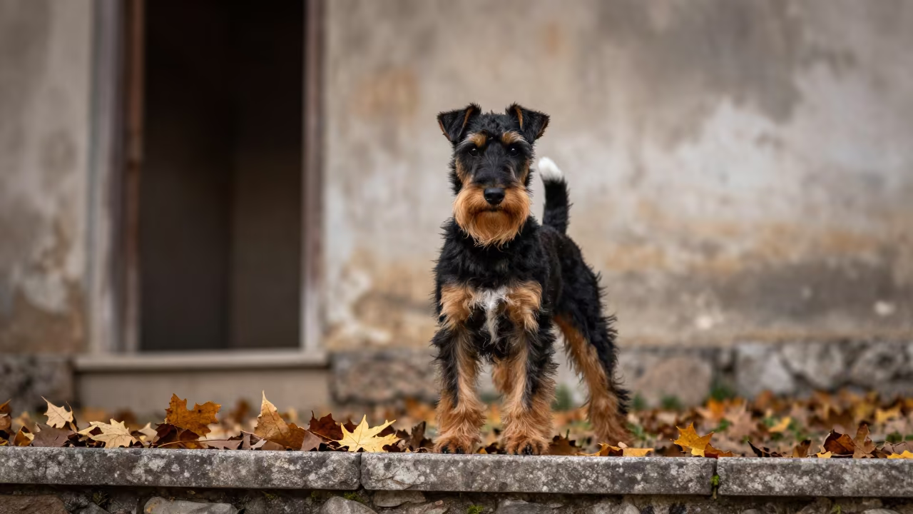 Manchester Terrier Portrait Near Ceyhan Garden Edge in near a garden edge with soft morning light and an uncluttered background near Ceyhan