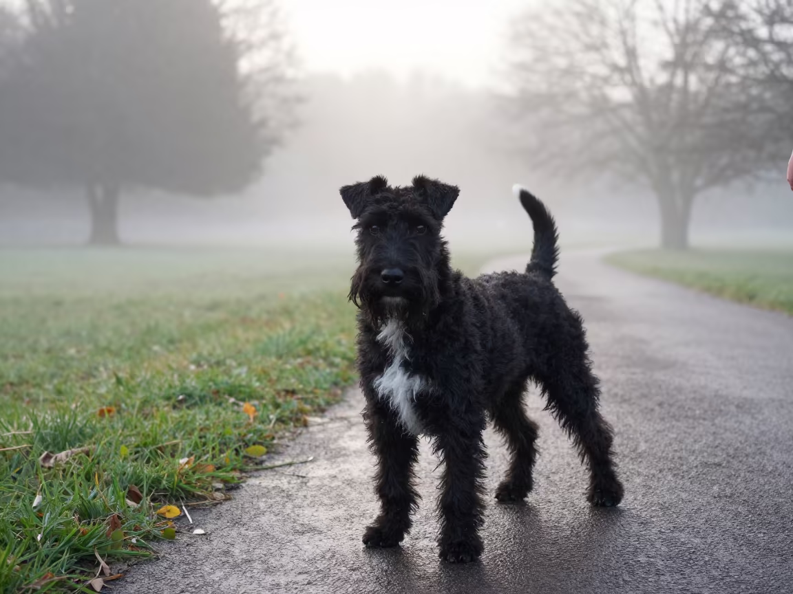 Manchester Terrier Portrait on Quiet Park Path in along a quiet park path with soft open shade and a clean background in Siguiri