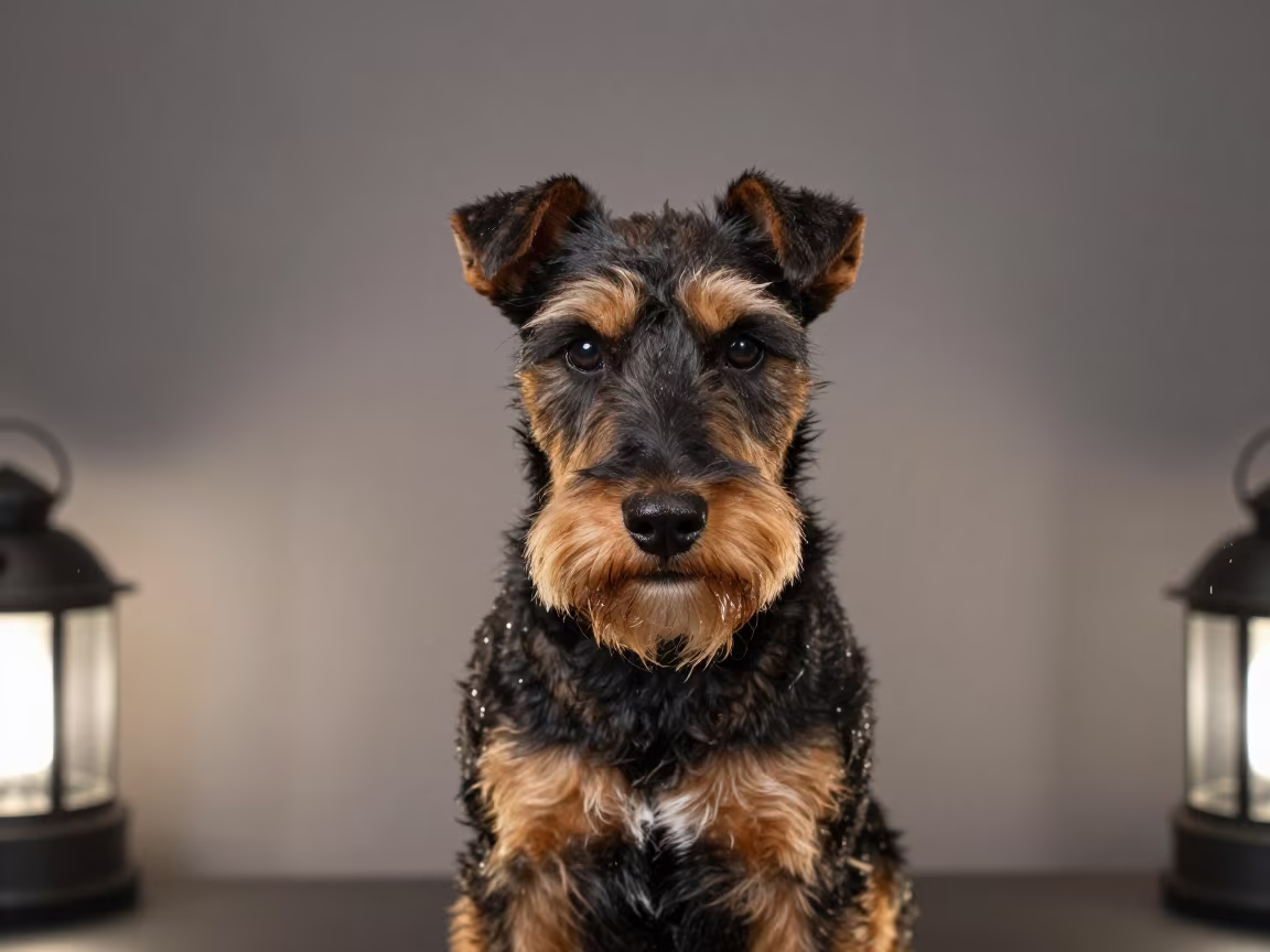Manchester Terrier Portrait Studio Bhubaneswar Rainy Season in in a quiet portrait studio with a plain backdrop and eye-level framing in Bhubaneswar