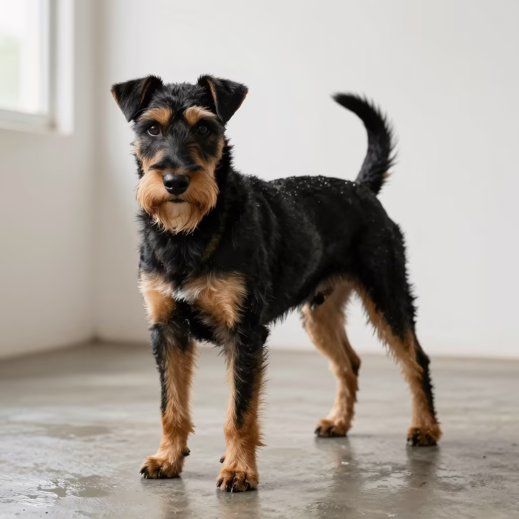 Manchester Terrier Portrait Studio Hampi in in a quiet portrait studio with a plain backdrop and eye-level framing near Hampi