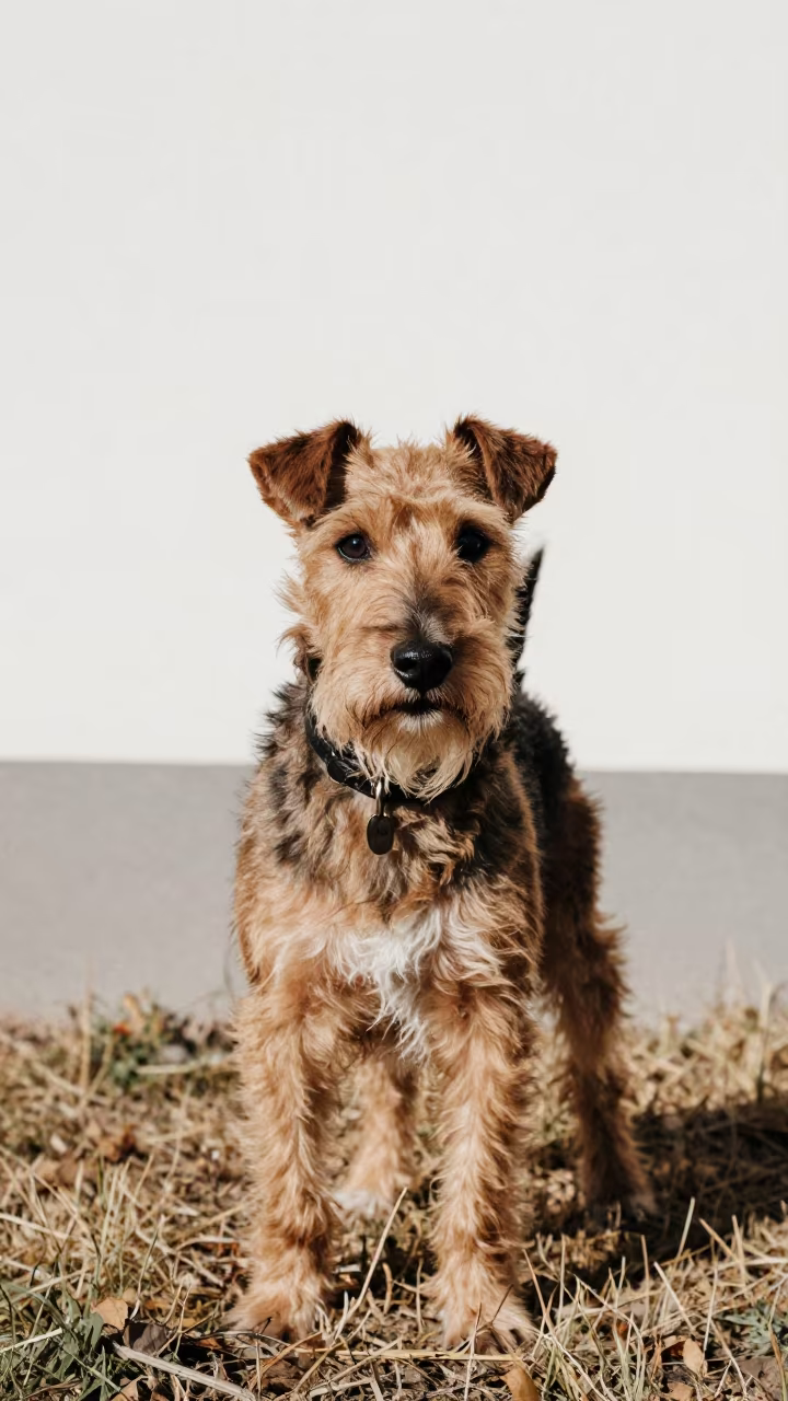 Manchester Terrier Portrait Uşak Courtyard in beside a plain courtyard wall in clear daylight with the animal at eye level in Uşak
