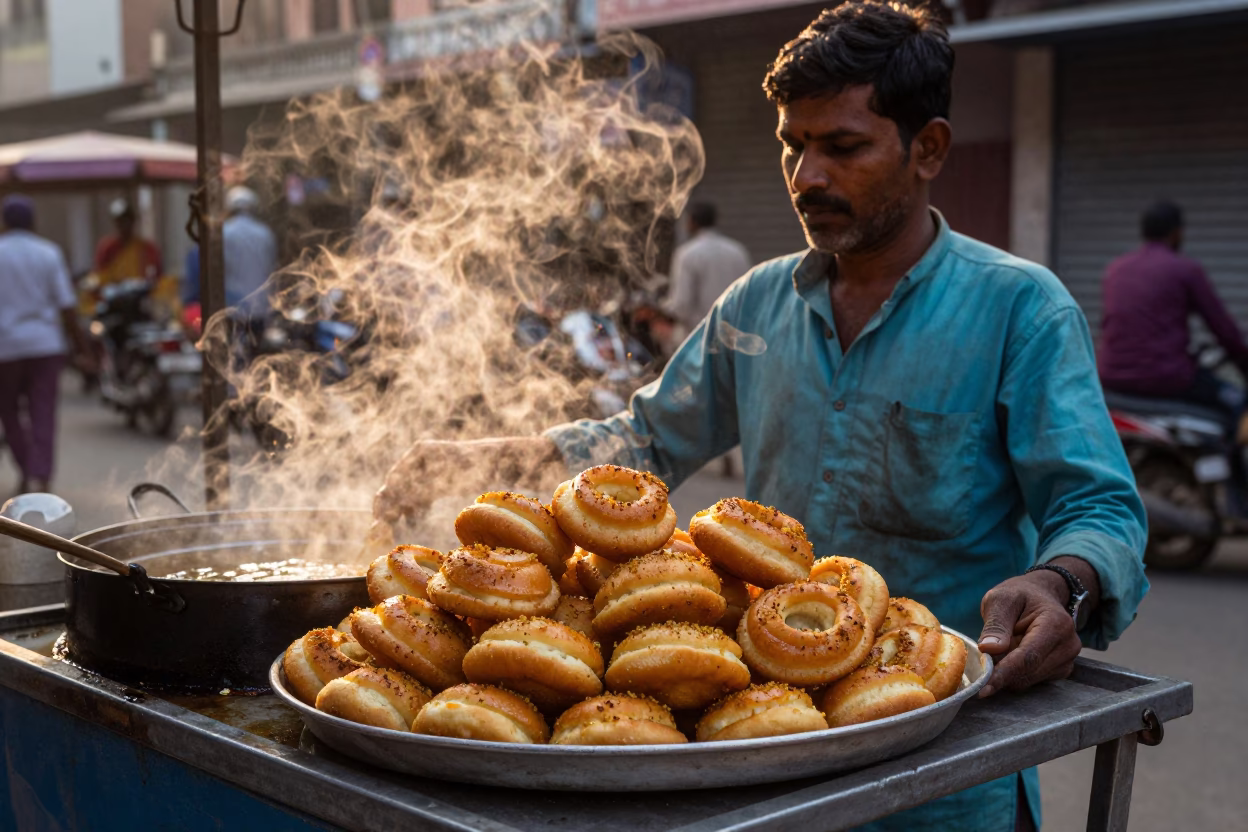 Mandazi in Mumbai at Honeyed Evening Light in in Mumbai, India
