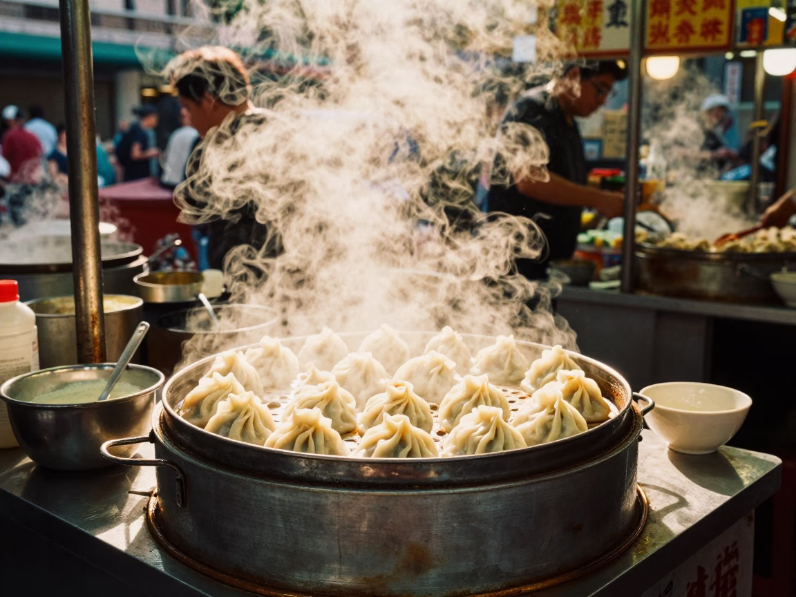 Mandu Dumplings in Hong Kong at The Flat Glare Of Noon Light in in Hong Kong, Hong Kong