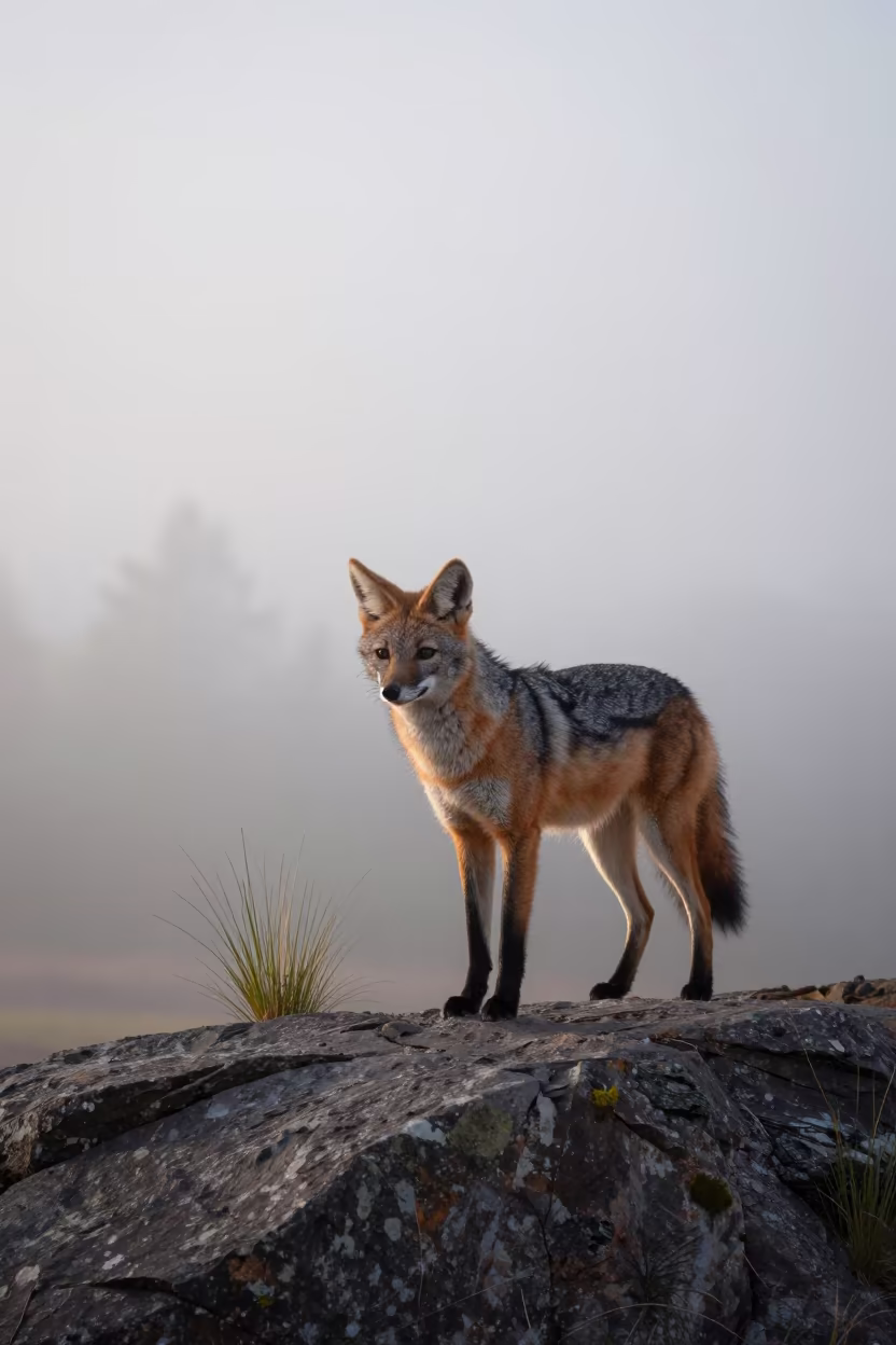 Maned Wolf in Misty Latvian Dawn Light in in Latvia