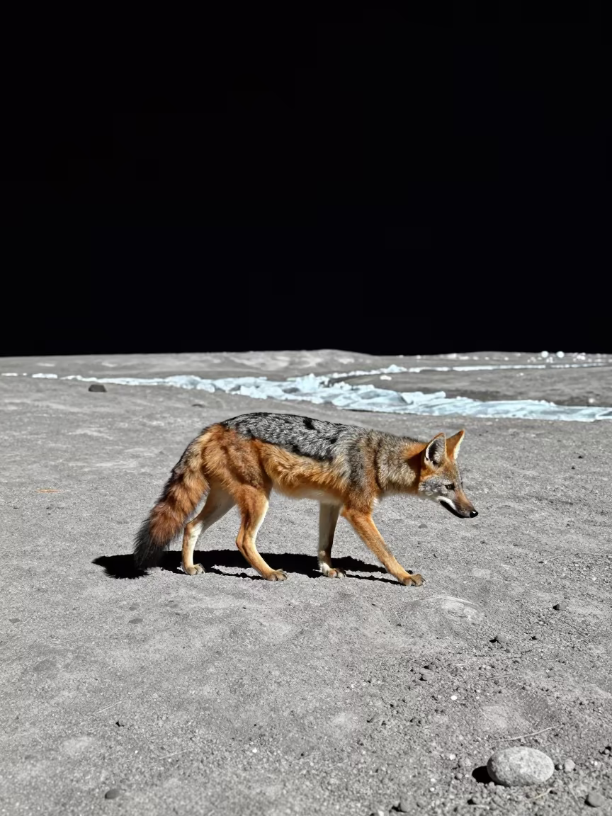 Maned Wolf on Moon Near Glacial Stream in above a glacial stream near Milwaukee
