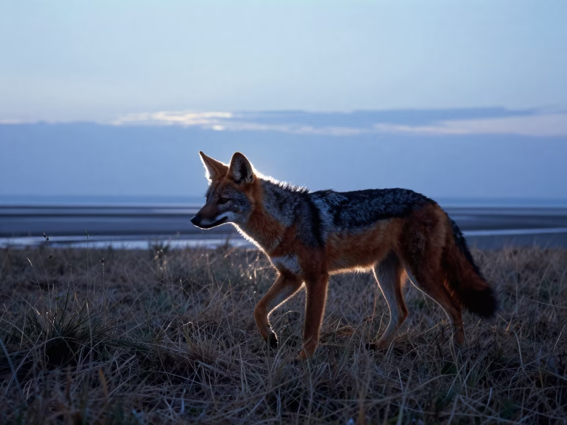 Maned Wolf Silhouette Tidal Inlet Normandy in beside a tidal inlet in Normandy
