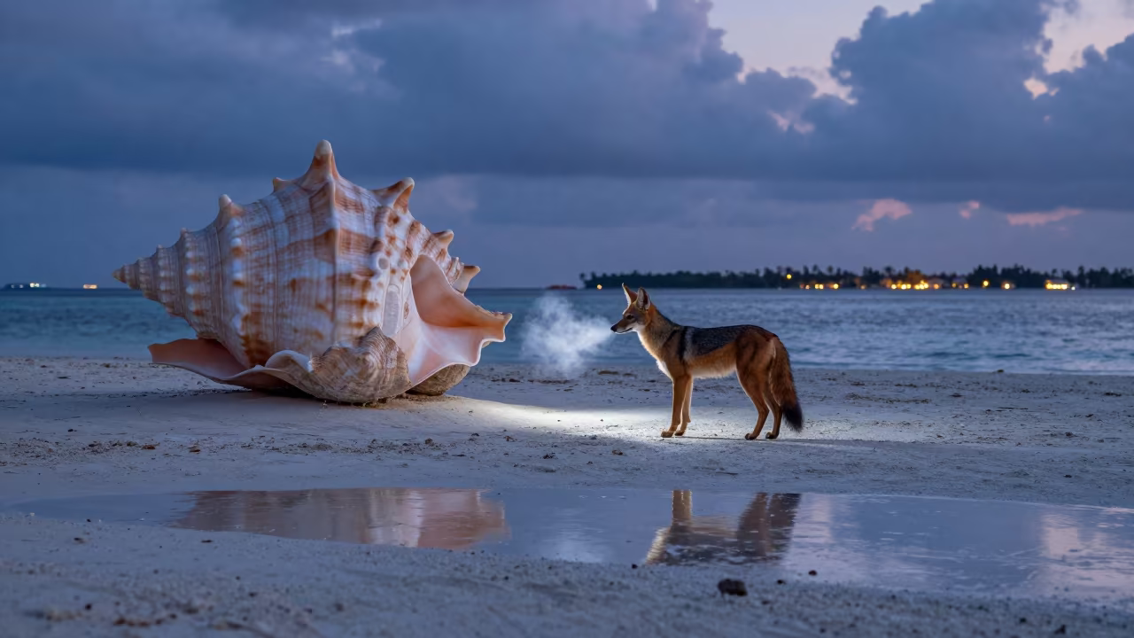 Maned Wolf Tidal Flat Indigo Twilight Maldives in beside a tidal inlet in Maldives