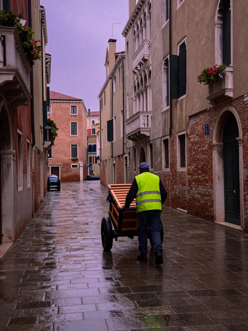 Maneuvering Cart in Venice in in Venice, Italy
