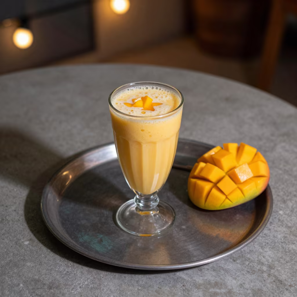 Mango Lassi on Tea House Tray in Oran in on a tea house tray in Oran