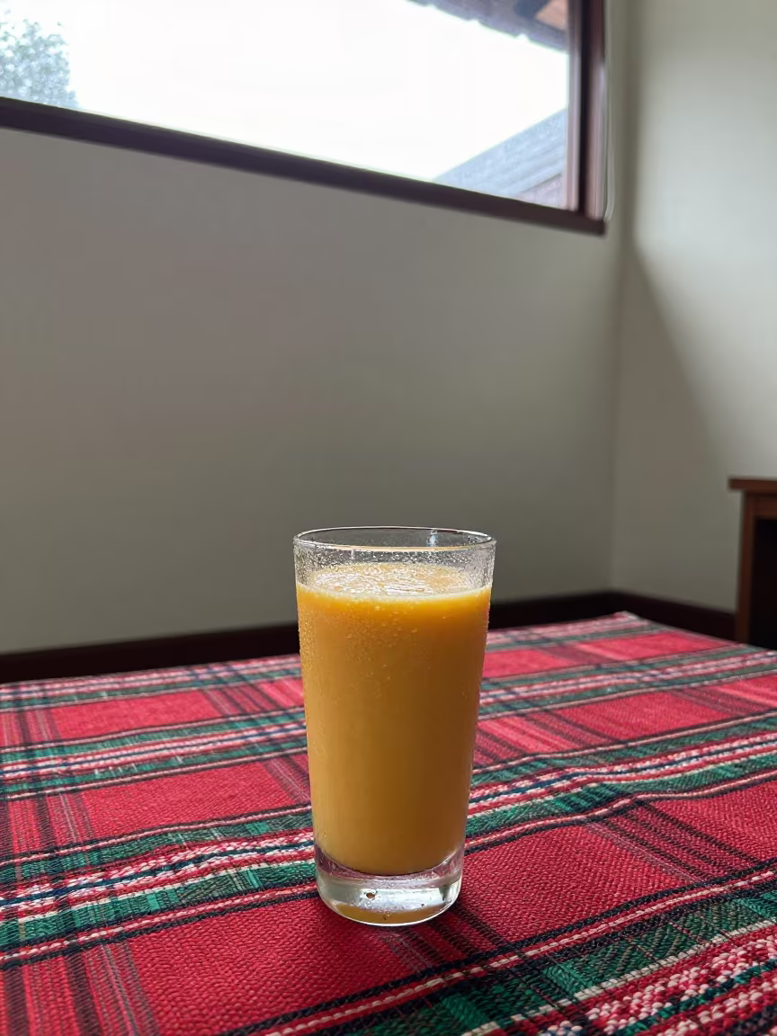 Mango Lassi on Woven Blanket in Yogyakarta in on a picnic blanket in Yogyakarta