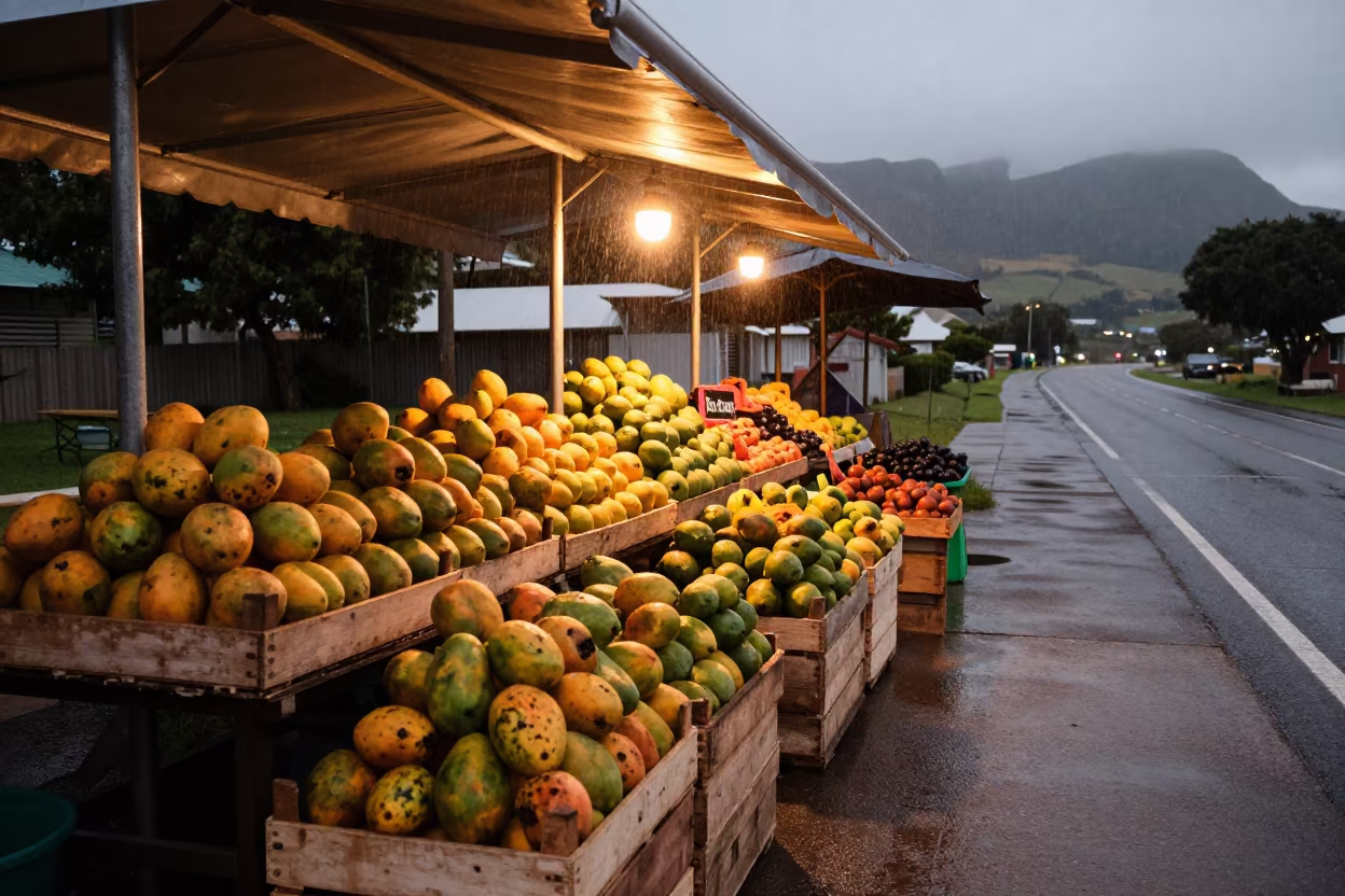 Mango Papaya Stall Before Dusk in Stellenbosch in at a roadside fruit stand in Stellenbosch