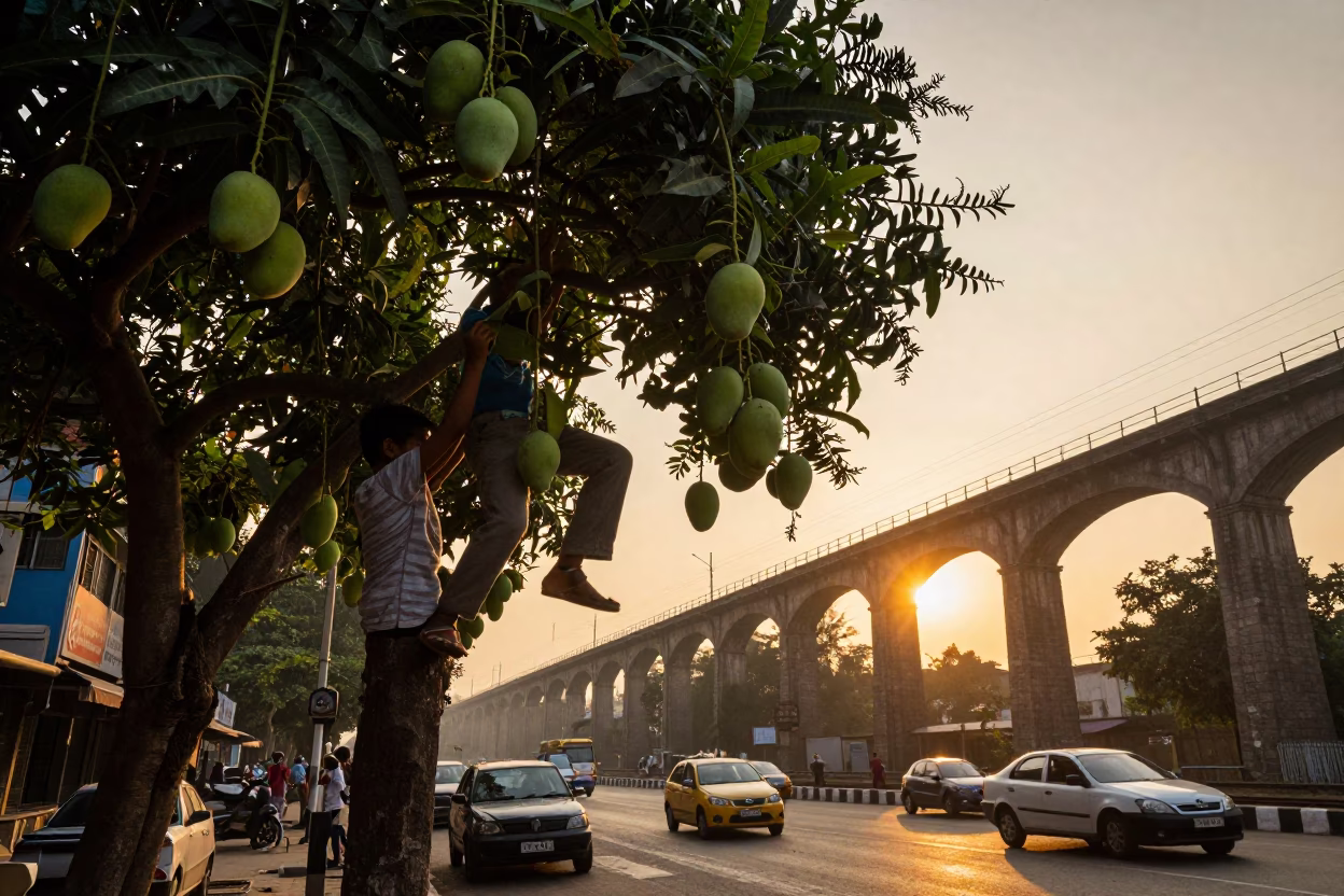 Mango Tree in Kolkata at Sunset Light in in Kolkata, India