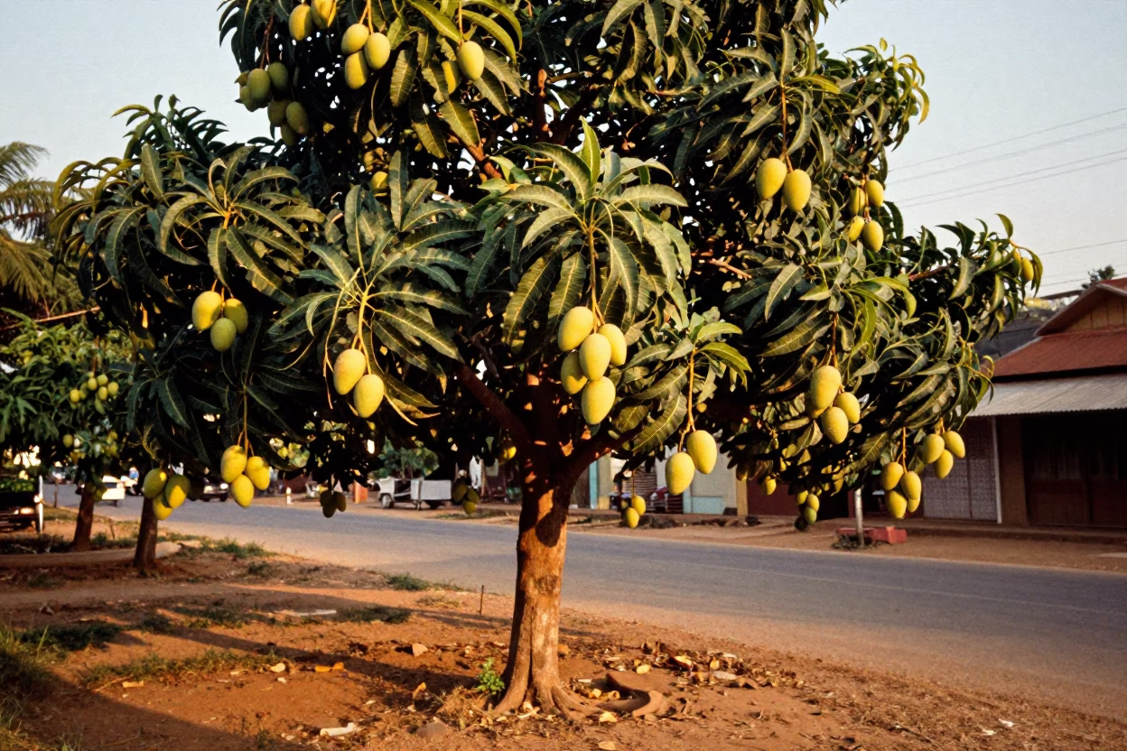 Mango Tree in Phnom Penh at The Late Afternoon Light in in Phnom Penh, Cambodia