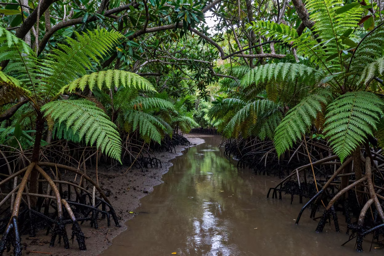 Mangrove Channel Fern Floor Havana After Rain in on a fern-lined forest floor near Havana