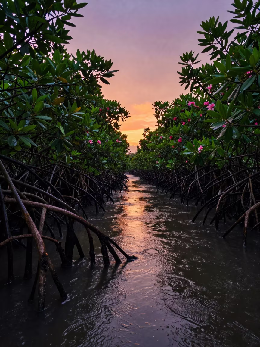 Mangrove Channel Sunset Rainy Season Manila in in a bloom-heavy meadow near Manila