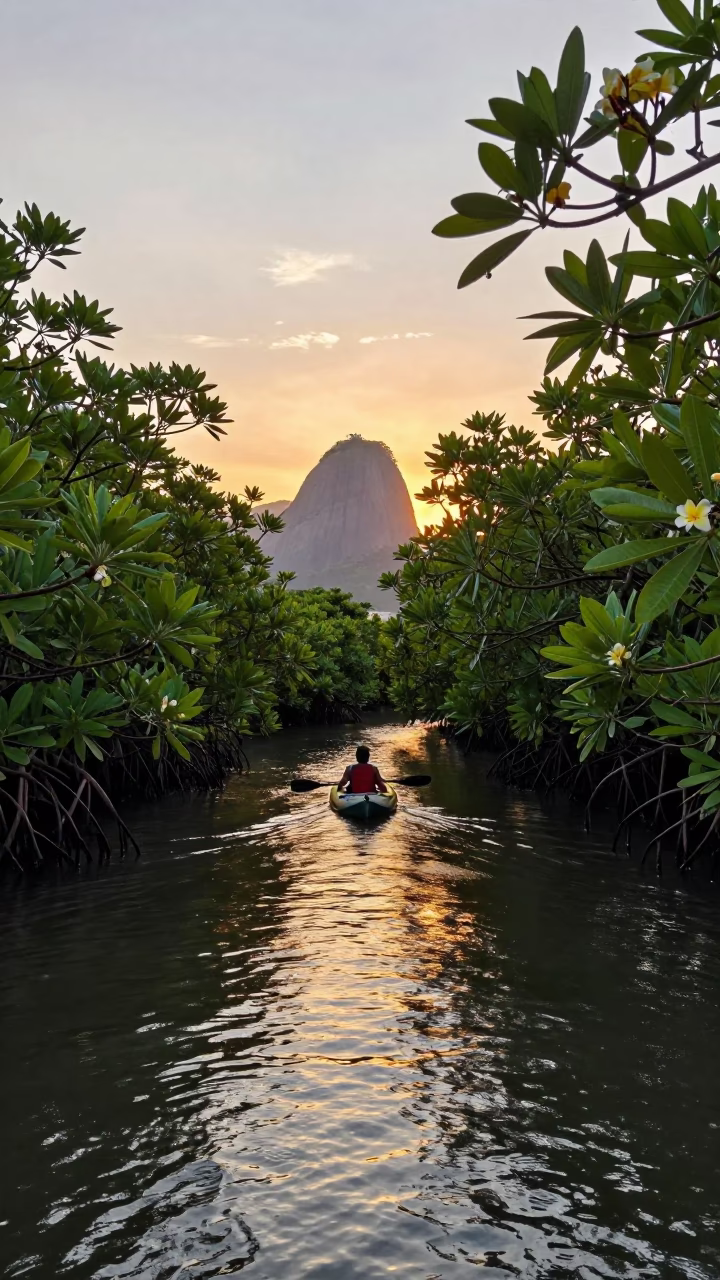 Mangrove Kayak And Tropical Frangipani Bloom in Rio De Janeiro in in Rio de Janeiro, Brazil