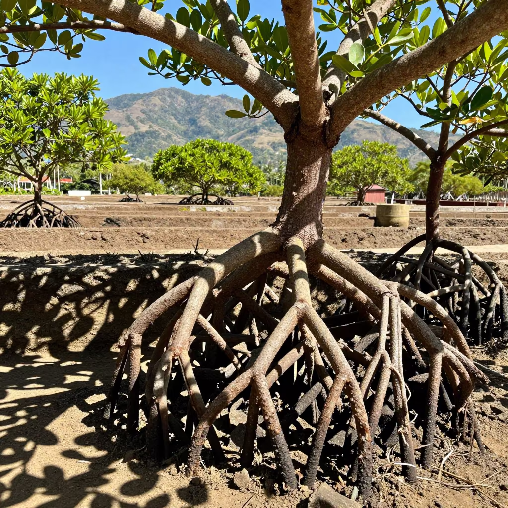 Mangrove Roots in Manila Garden Plots in among terraced garden plots near Poblacion, Manila