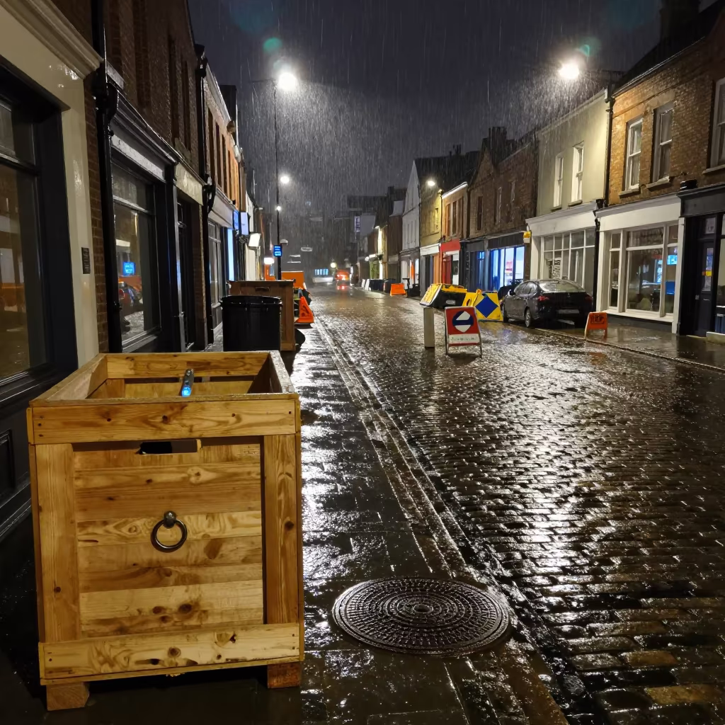 Manhole Shim Crate Night Market Lane in inside a goldsmith workshop behind the market lane in Southampton