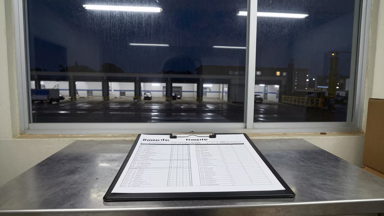 Manifest Board in Matola Dispatch Office Night in inside a dispatch office above the dock in Matola