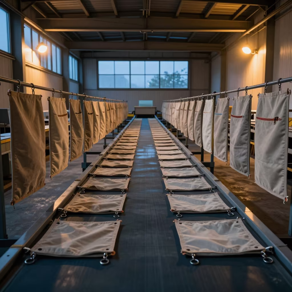 Manifest Pouch Drying Line at Dawn in Gütersloh Warehouse in at a parcel sorting belt in Gütersloh