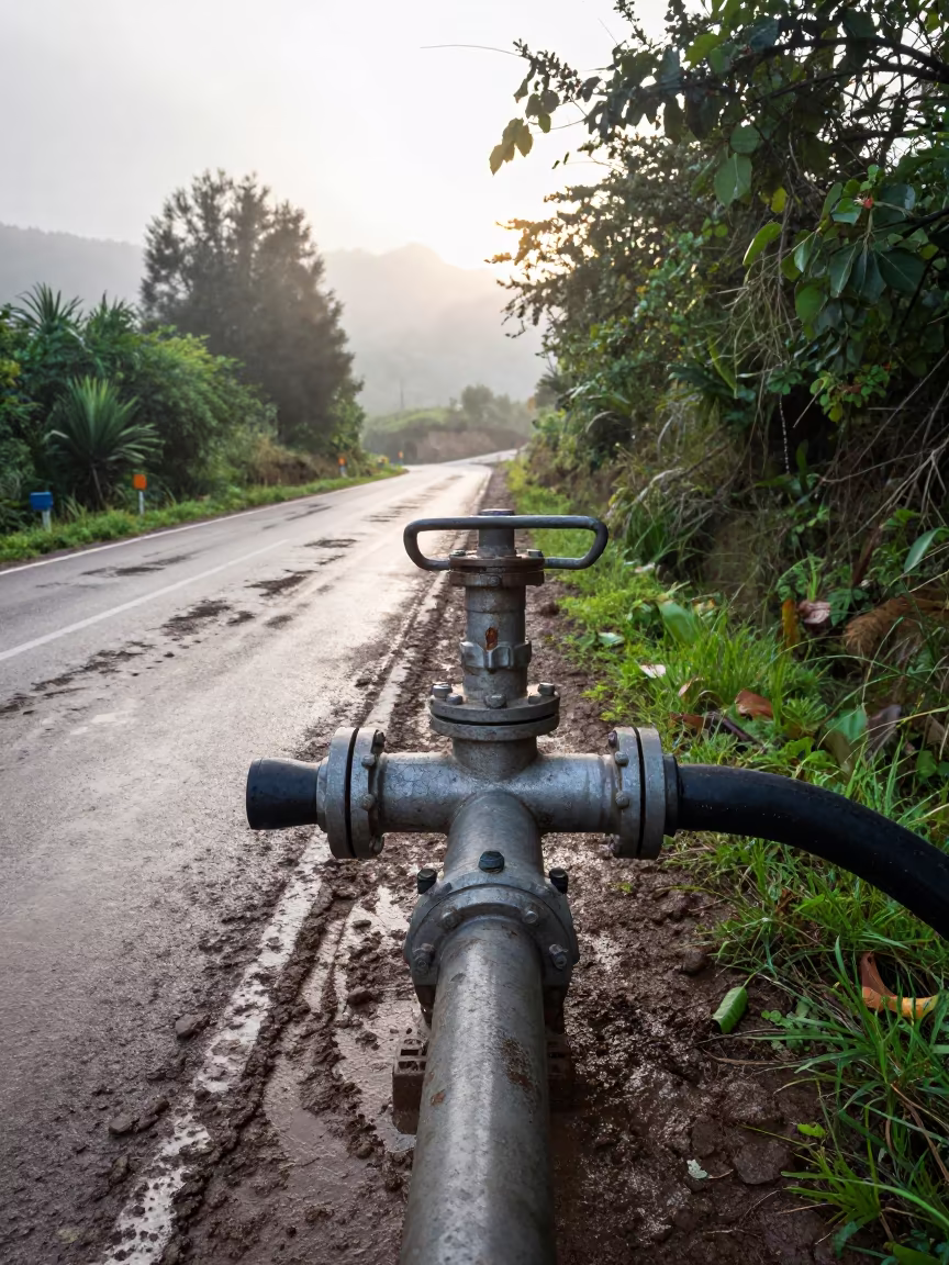 Manifold Hose Leak Test Muddy Asturian Road in at a muddy site access road in Asturias