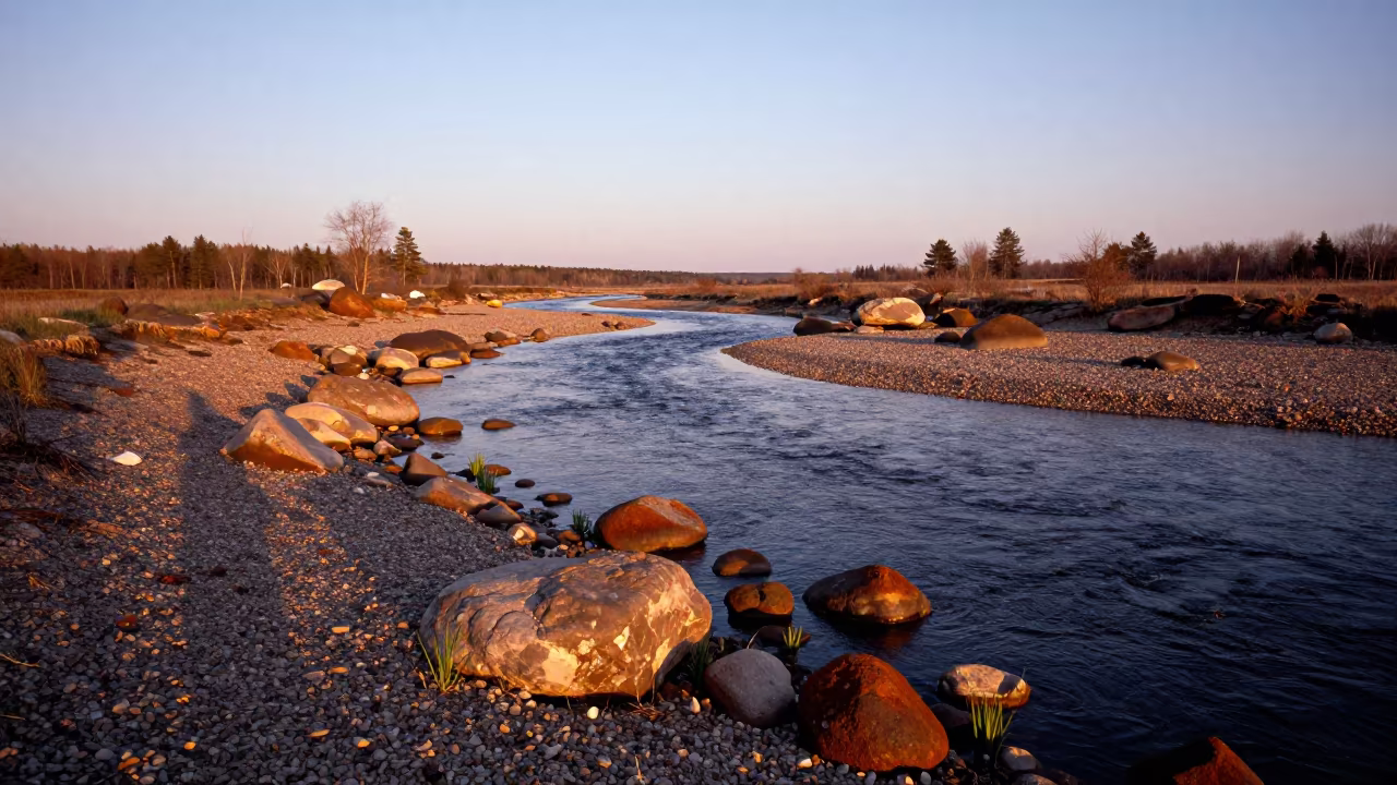 Manitoba River Braiding Through Gravel Floodplain in in Manitoba