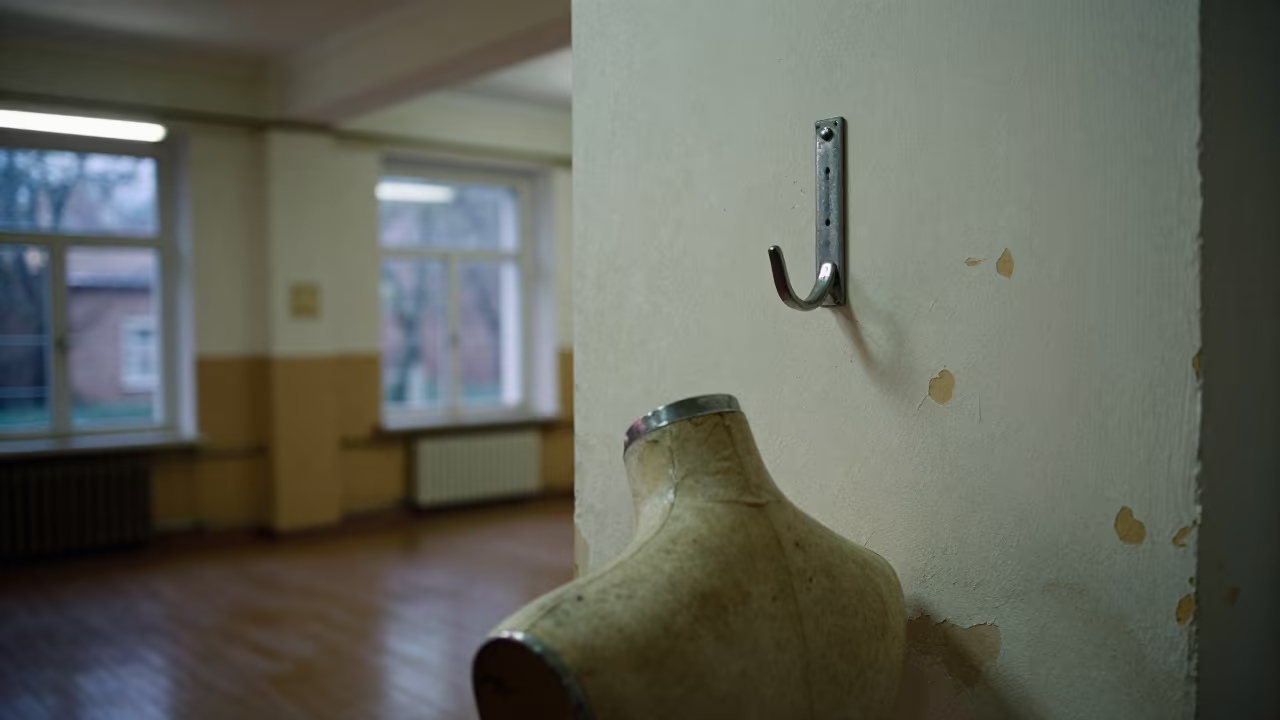 Mannequin Hook Under Neon Light in Varna Hall in in a community center hall in Varna