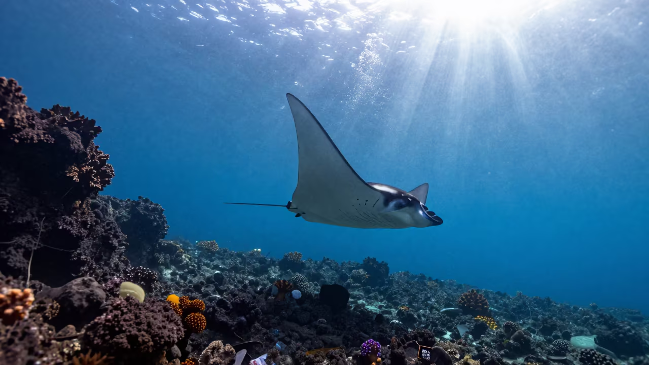 Manta Ray Barrel Roll Over Havana Cleaning Station in beside a volcanic drop-off near Malecon, Havana