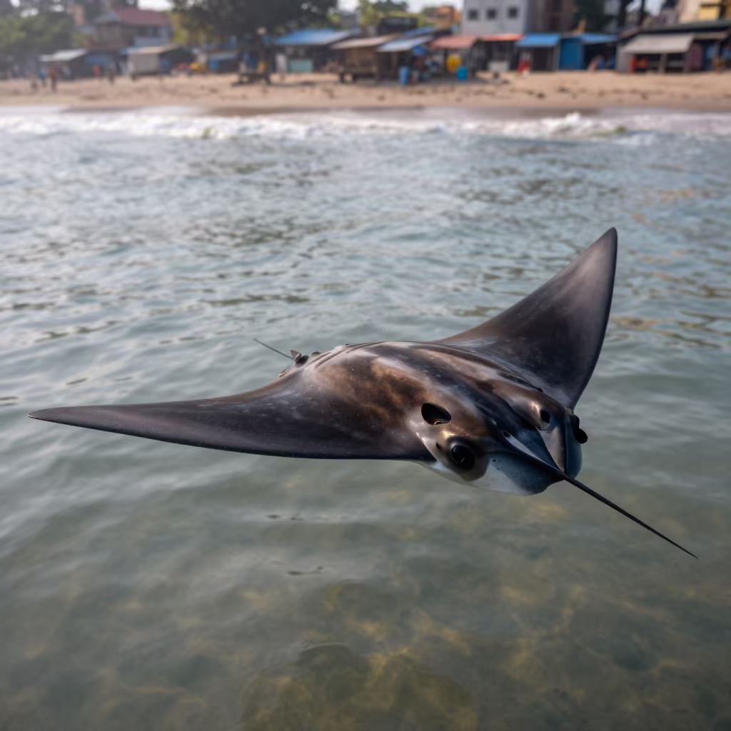 Manta Ray Gliding Near Mumbai Market in near Chor Bazaar, Mumbai