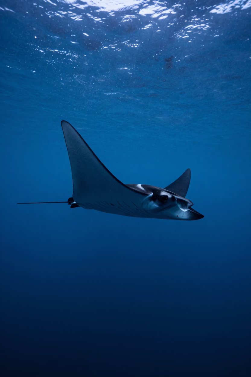 Manta Ray Gliding in Osaka Twilight Waters in near Osaka