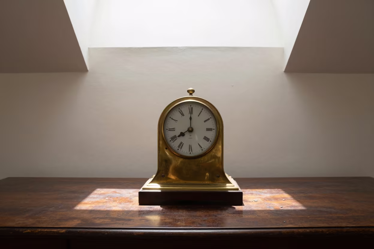 Mantel Clock on Watchmaker Bench in Wenzhou Museum in on a museum plinth near Wenzhou