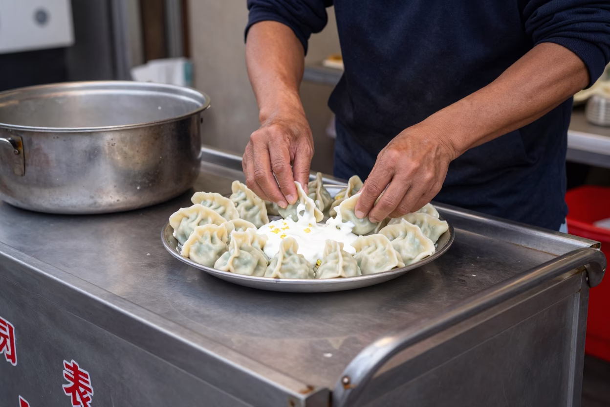 Manti Dumplings in Kaohsiung at Nautical Dawn Light in in Kaohsiung, Taiwan