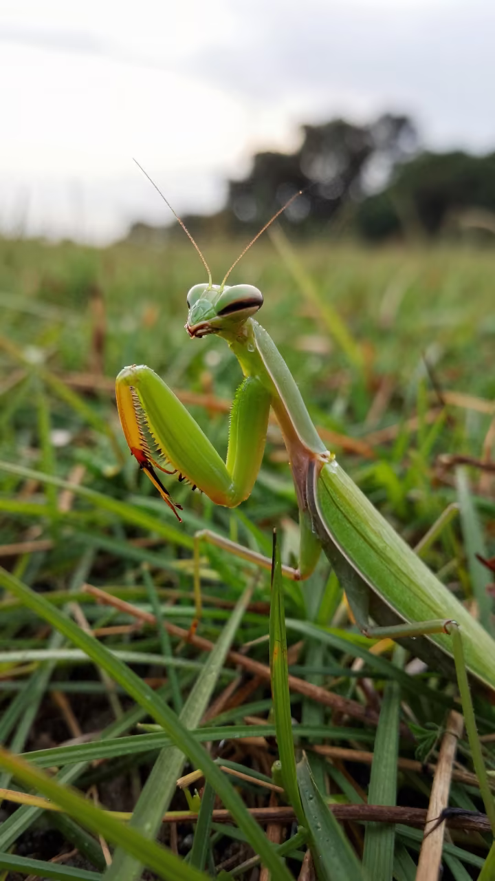 Mantis Cleans Forelegs in Late Afternoon Light in near Campo Grande