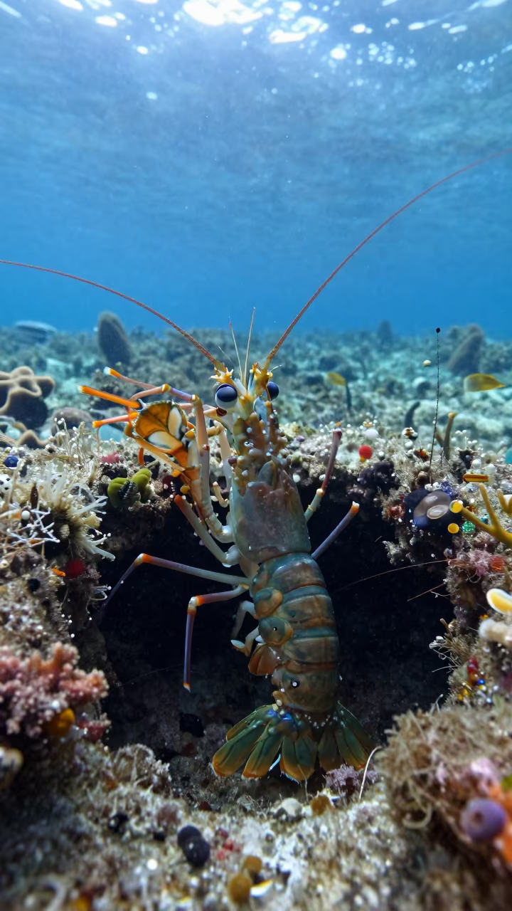 Mantis Shrimp Striking Reef Crevice Cebu in beside a reef crevice under clear water near Cebu