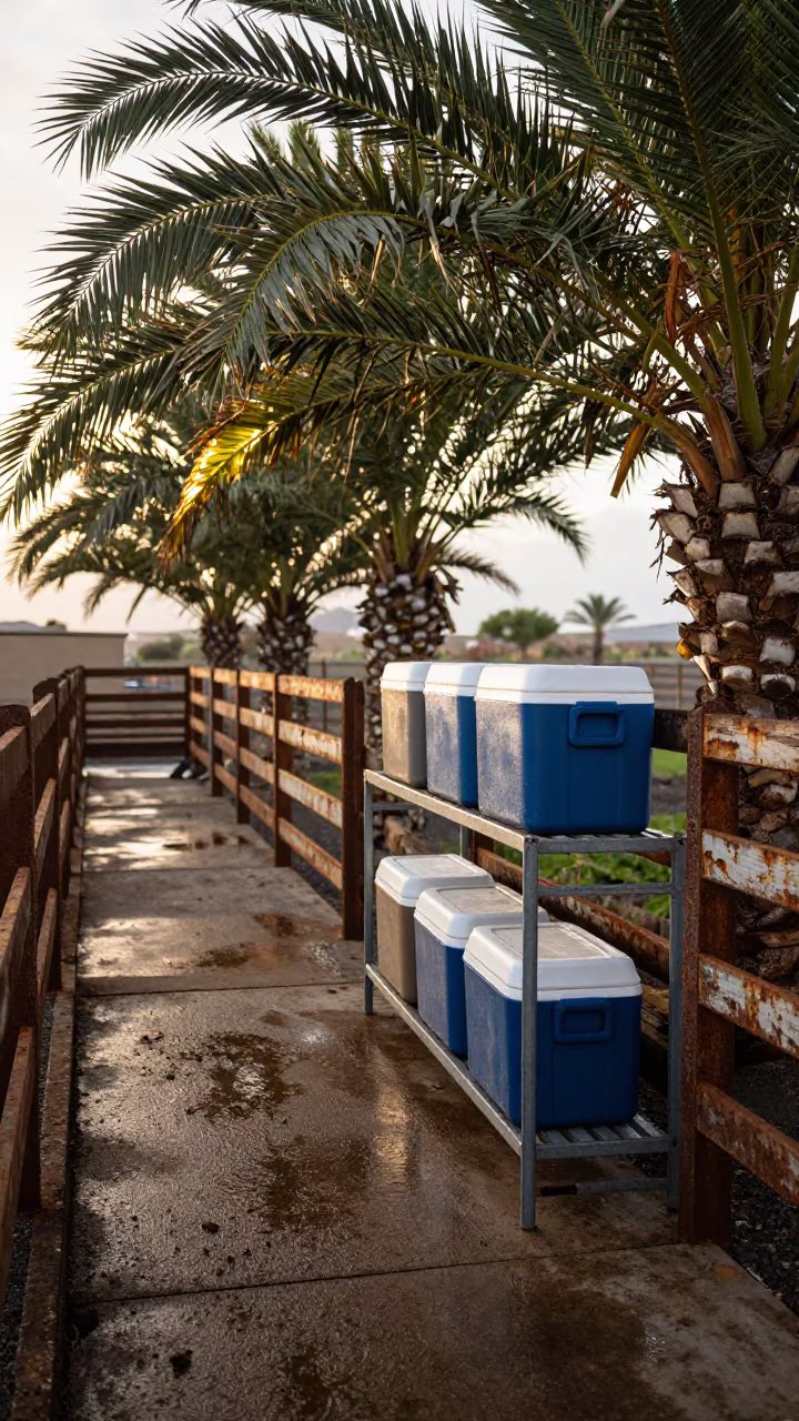 Manure Cooler Shelf in Canary Islands Corral in inside a ranch corral in the Canary Islands